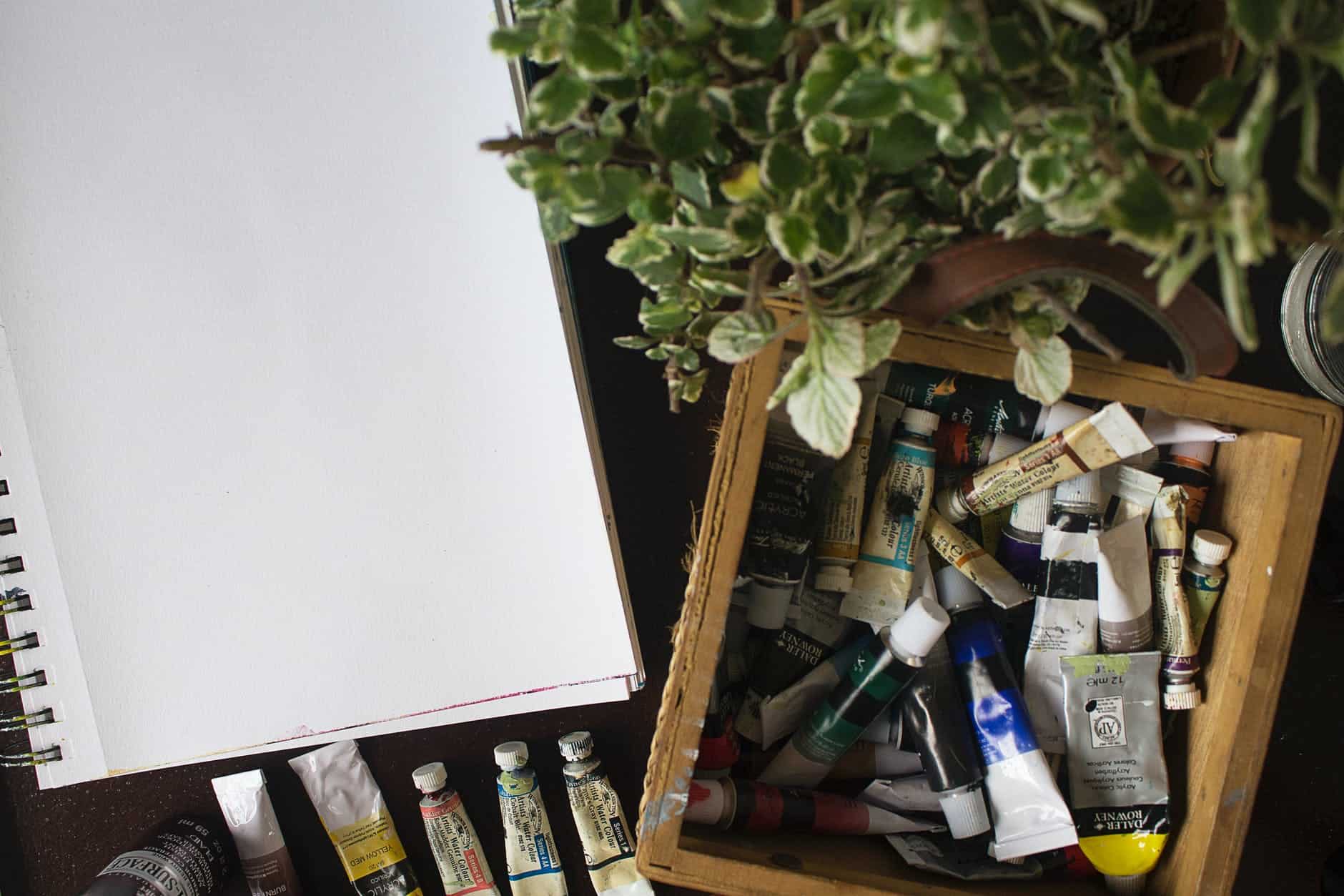 paint tubes in a container