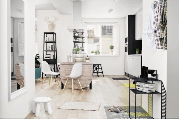 Scandinavian style home decor with white and black accent color to create contrast