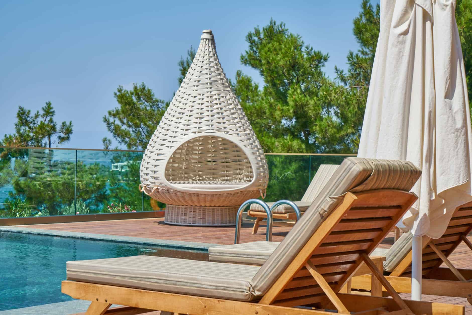 sun loungers on the deck