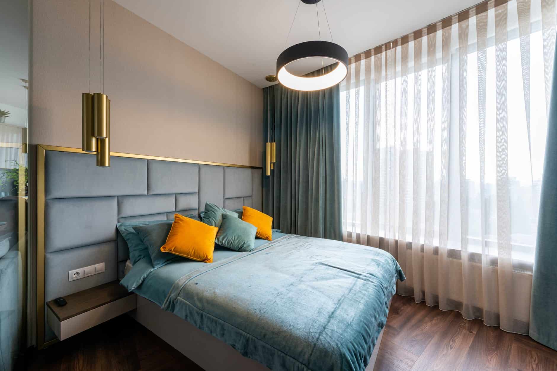 interior of bedroom with stylish bed