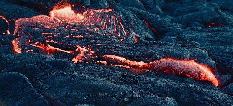 Lava coming down a volcano in Hawaii.